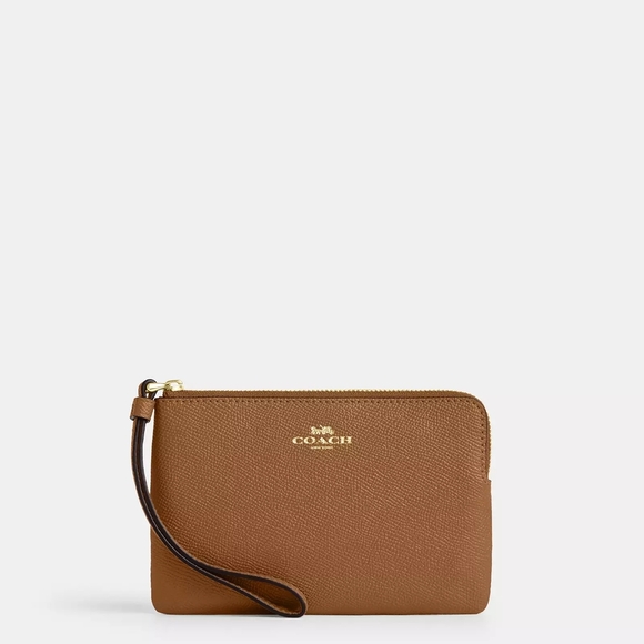 Coach Handbags - Coach Corner Zip Saddle Brown Pebbled Leather Wristlet